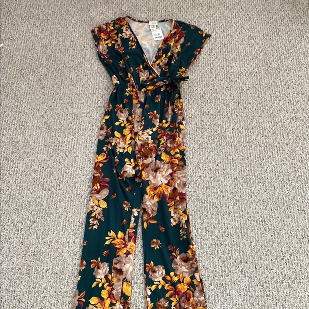 Emerald green floral jumpsuit